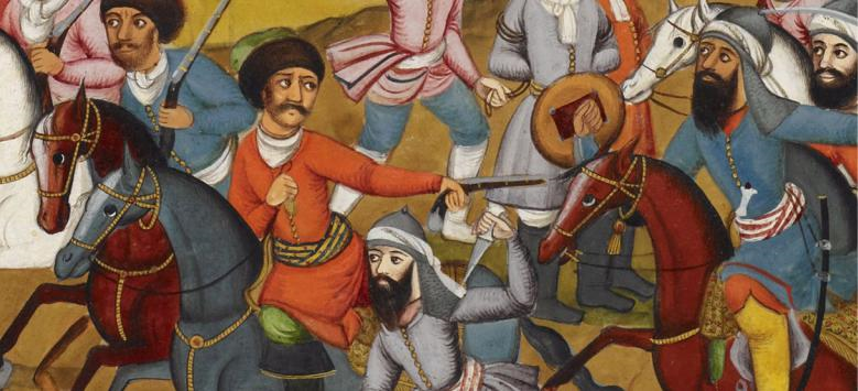 Ил. 6. «Захват Тифлиса и разгром русских Ага Мохаммад-шахом», иллюстрация из «Шаханшах-наме» Фатх Али-хана Саба, 1810 г. Фрагмент. Собрание Британской библиотеки Ил. 6. «Захват Тифлиса и разгром русских Ага Мохаммад-шахом», иллюстрация из «Шаханшах-наме» Фатх Али-хана Саба, 1810 г. Фрагмент. Собрание Британской библиотеки