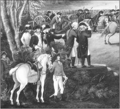 Рис. 4. Я. Меттенляйтер. Вид артиллерийских учений в Павловске 26 августа 1796 г. Фрагмент 