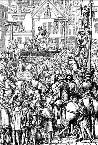 Казни. Гравюра из книги Ж. Милле «Криминальная практика». Париж. 1541 г