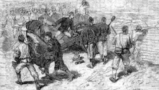 Рис. 2. Битва при Алексинаце. Генерал Черняев лично руководит действием артиллерии. Художник О. Май