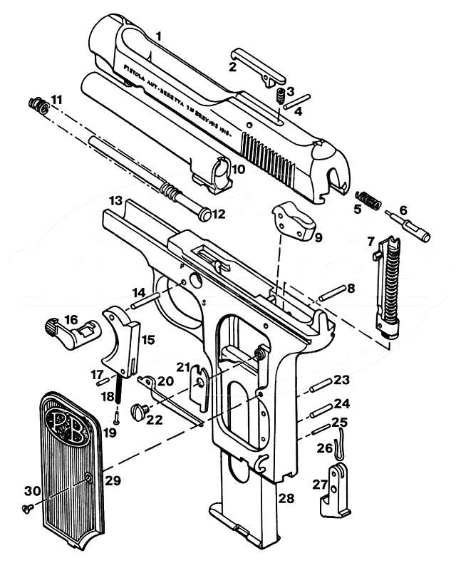 Пистолет карманный Беретта (Beretta M1915) Брешия образца 1915 г.. схема