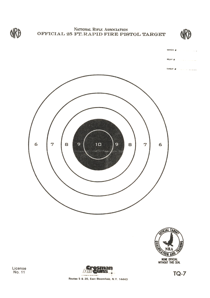 Оригинальная мишень из комплекта Crosman 357 Shooting Kit ( тип 1) NRA (National Rifle Association) Official 25 FT. Qualification target