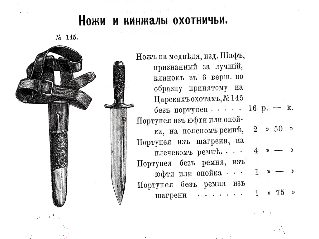 Обзор охотничьего ножа от фабрики Самсонова Иллюстрированный прейскурант центрального оружейного магазина Иосифа Эихтмеир. 1878 год