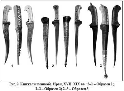 Образец 1 (рис. 2-1). Кинжал пешкабз персидского производства, общей длиной 345 мм