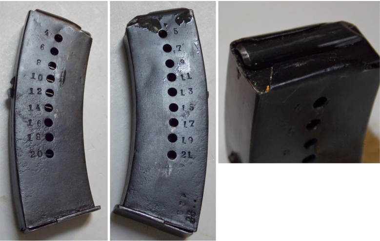 Ил. 16. Магазин к ППТ-27. На подавателе имеется паз, в который должен упереться затвор после из расходования патронов  