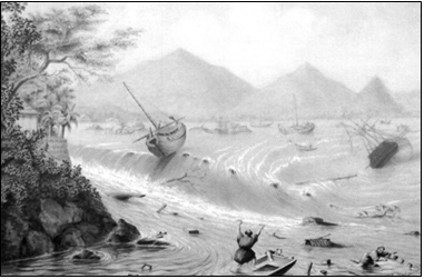 Рис. 6. Цунами в Симода 11 декабря 1854 г. Худ. А.Ф. Можайский. 1854 г. ЦВММ 